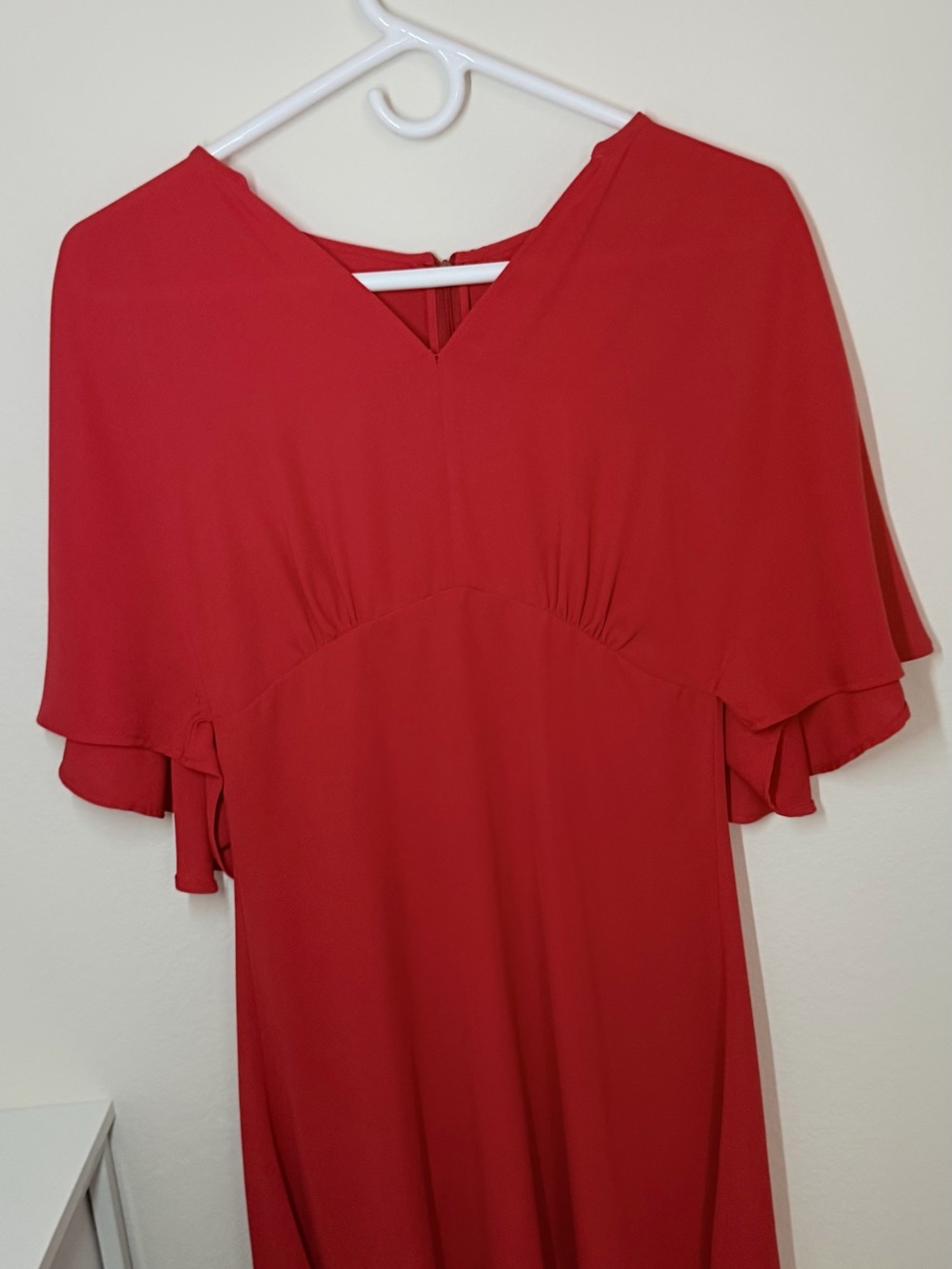 Red V-Neck Flutter Sleeve Women’s Dress